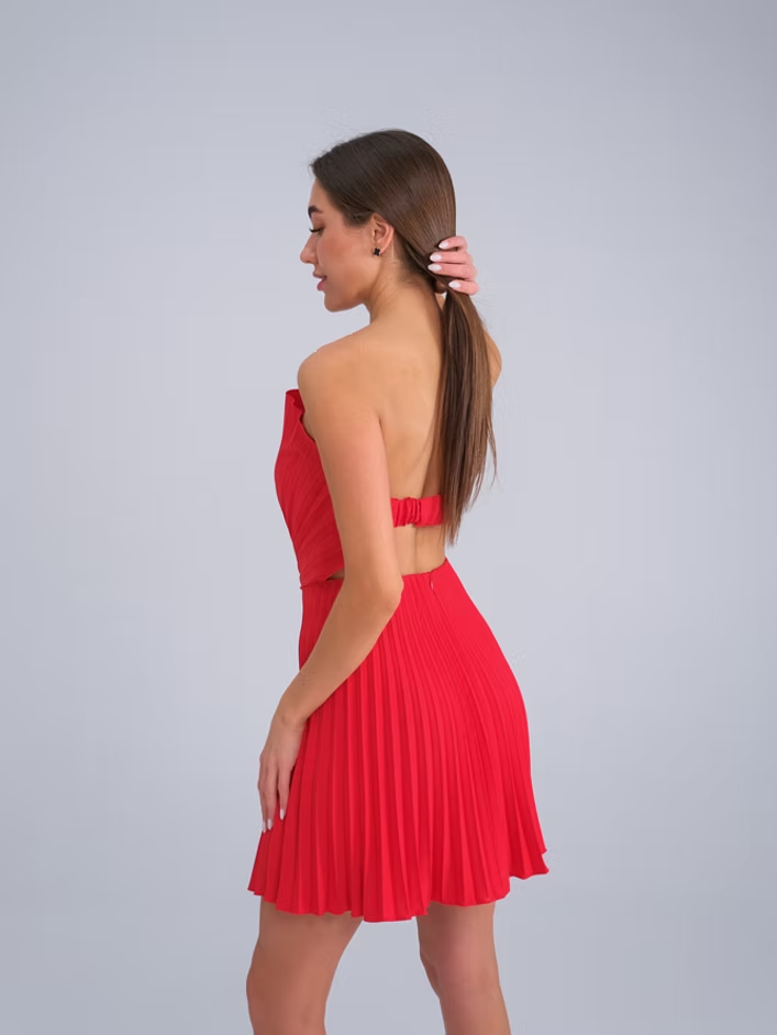 Pleated Off Shoulder Mini Summer Dress Shell