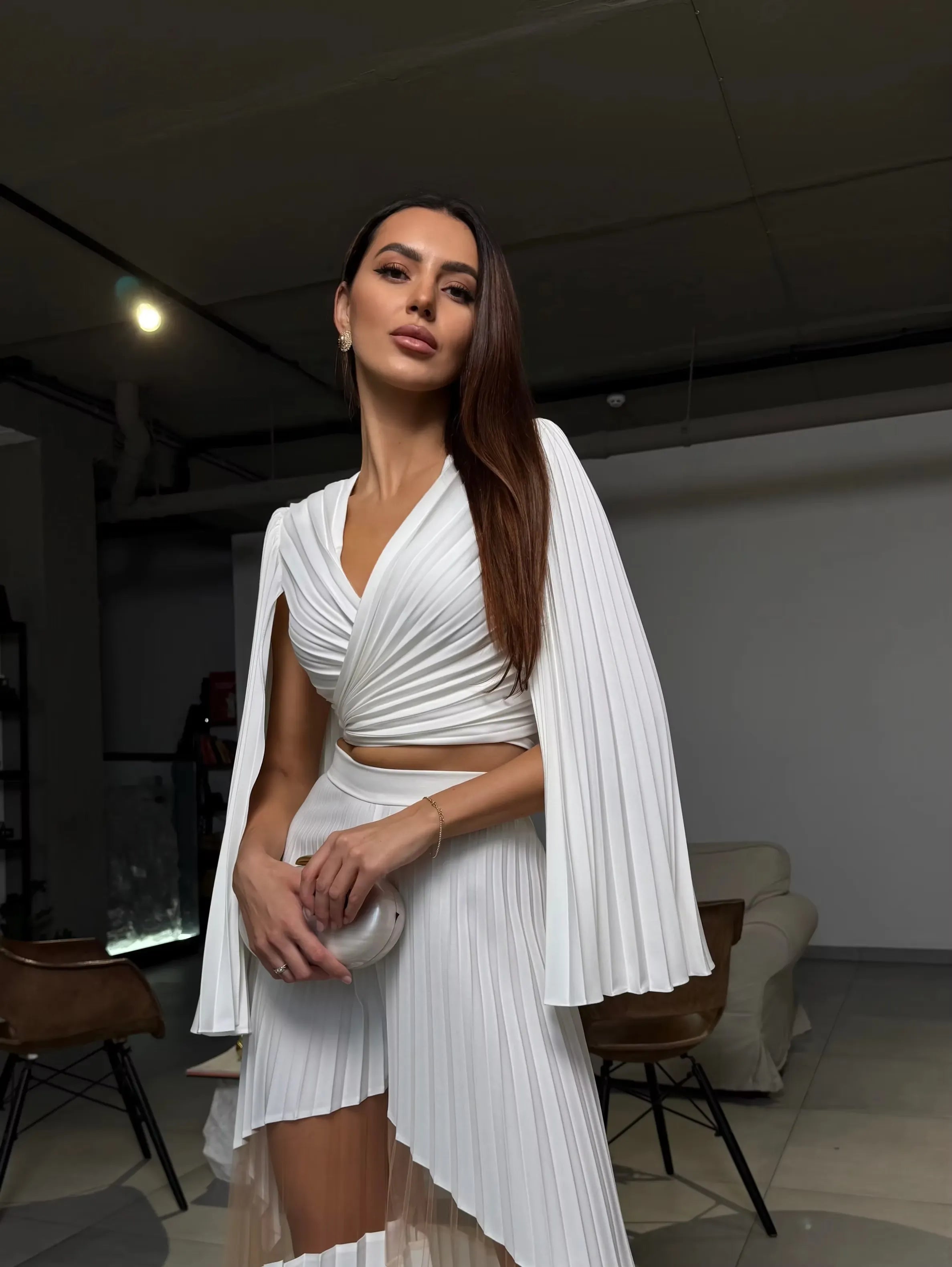 Crop Wrap Blouse 'Dream' with pleated sleeves and front