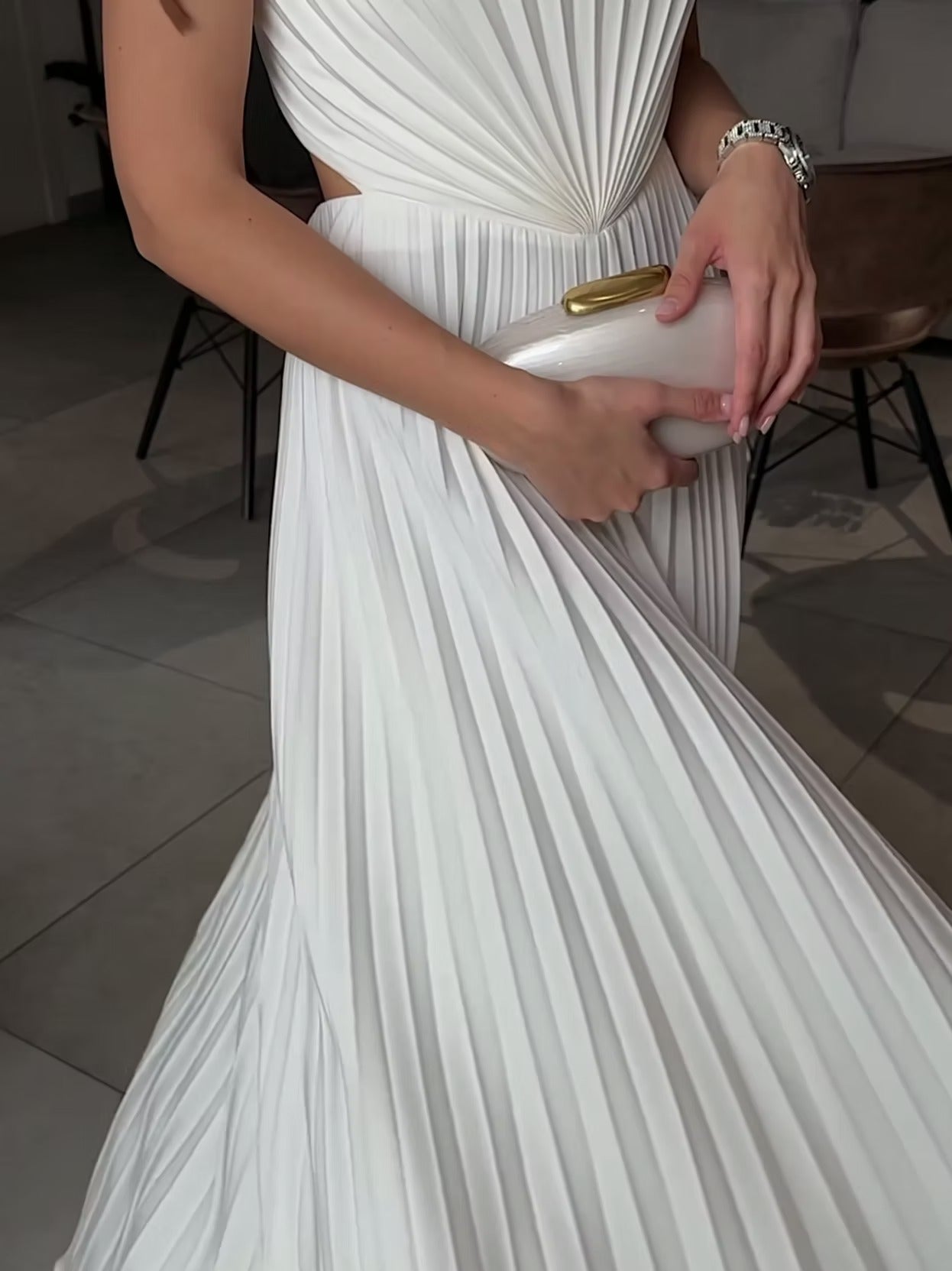 Evening Pleated Off Shoulder Maxi Dress 'Shell'